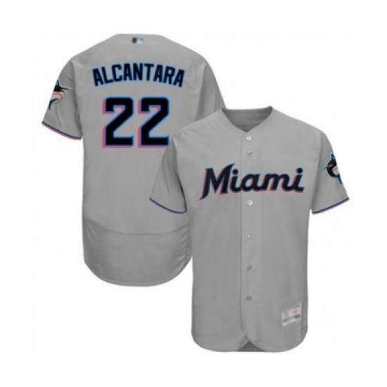 Men's Miami Marlins #22 Sandy Alcantara Grey Road Flex Base Authentic Collection Baseball Jersey