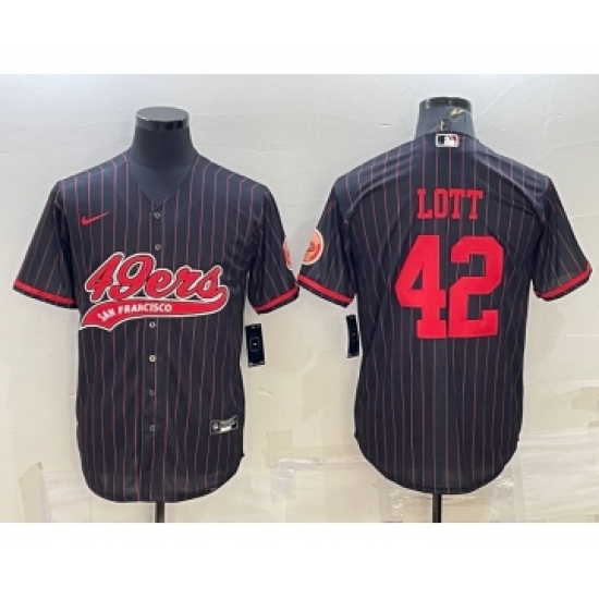 Men's San Francisco 49ers #42 Ronnie Lott Black Pinstripe With Patch Cool Base Stitched Baseball Jersey - Ujersey