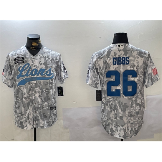 Men's Detroit Lions #26 Jahmyr Gibbs 2024 Arctic Camo Salute To Service Stitched Baseball Jersey - Ujersey