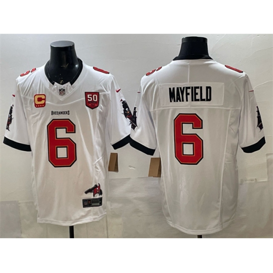 Men's Tampa Bay Buccaneers #6 Baker Mayfield White F.U.S.E. 50th Season & 4-Star C Vapor Limited Football Stitched Jersey - Ujersey