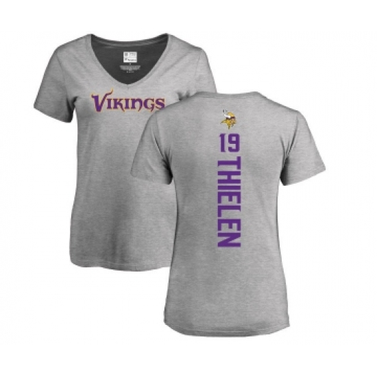 Football Women's Minnesota Vikings #19 Adam Thielen Ash Backer V-Neck T-Shirt - Ujersey