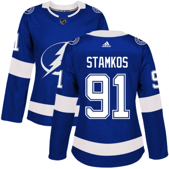 Women's Adidas Tampa Bay Lightning #91 Steven Stamkos Authentic Royal Blue Home NHL Jersey - Ujersey