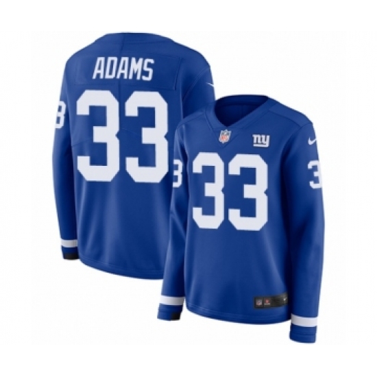 Women's Nike New York Giants #33 Andrew Adams Limited Royal Blue Therma Long Sleeve NFL Jersey - Ujersey