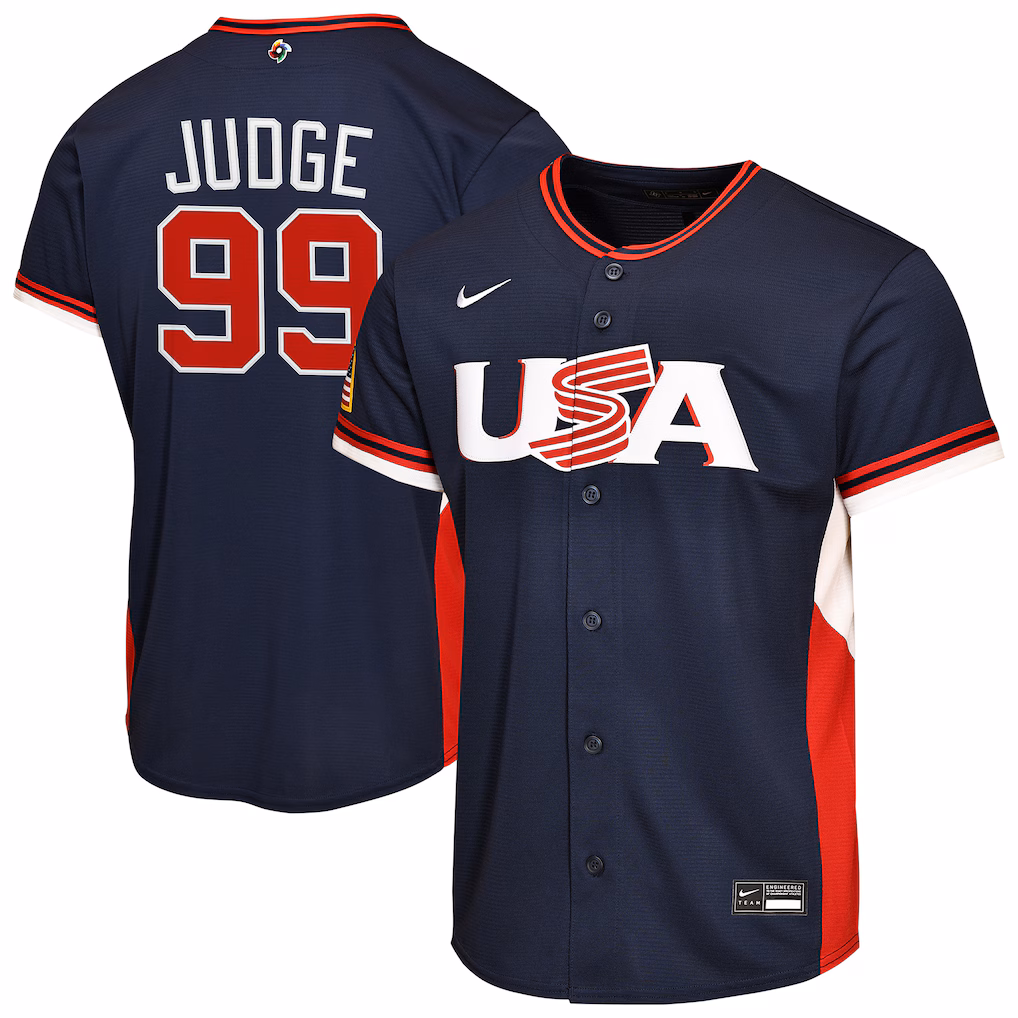 Youth USA Baseball Aaron Judge Nike Navy 2026 World Baseball Classic Road Replica Jersey