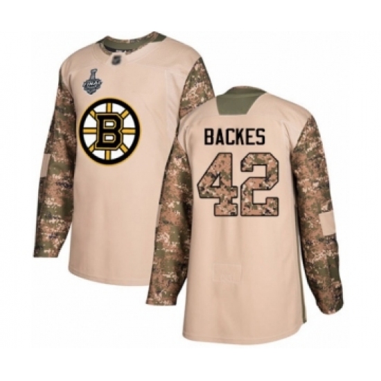 Men's Boston Bruins #42 David Backes Authentic Camo Veterans Day Practice 2019 Stanley Cup Final Bound Hockey Jersey - Ujersey