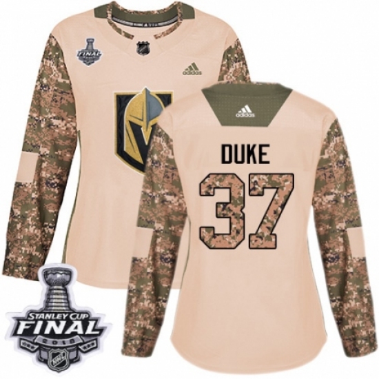 Women's Adidas Vegas Golden Knights #37 Reid Duke Authentic Camo Veterans Day Practice 2018 Stanley Cup Final NHL Jersey