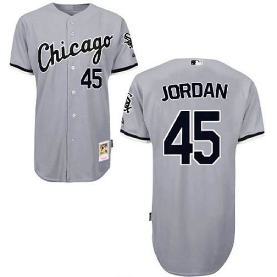 Men's Mitchell and Ness Chicago White Sox #45 Michael Jordan Authentic Grey Throwback MLB Jersey - Ujersey