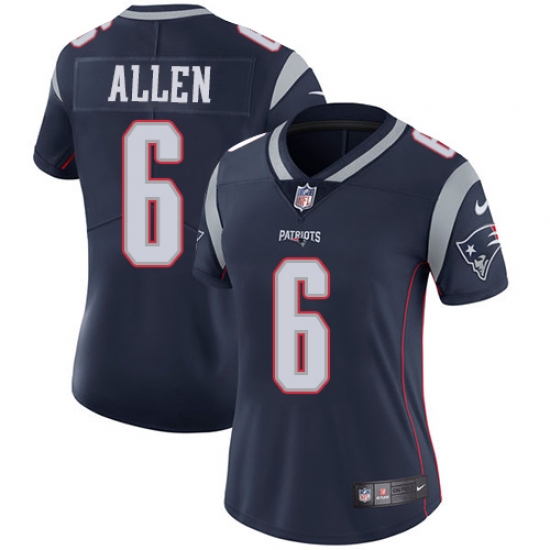Women's Nike New England Patriots #6 Ryan Allen Navy Blue Team Color Vapor Untouchable Limited Player NFL Jersey - Ujersey
