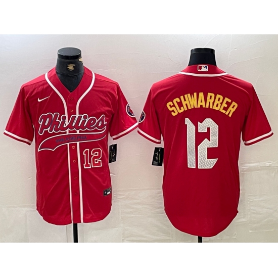 Men's Philadelphia Phillies #12 Kyle Schwarber Red 2024 City Connect Limited Stitched Jerseys - Ujersey
