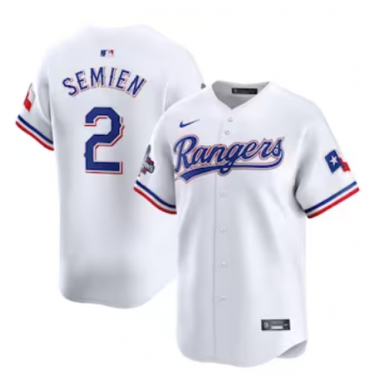 Men's Texas Rangers #2 Marcus Semien Nike White Home 2023 World Series Champions Limited Jersey