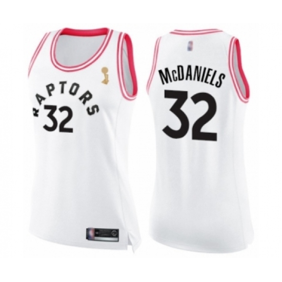 Women's Toronto Raptors #32 KJ McDaniels Swingman White Pink Fashion 2019 Basketball Finals Champions Jersey