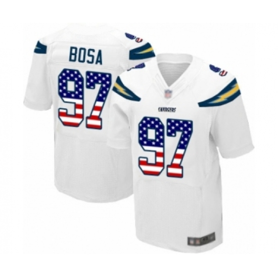 Men's Los Angeles Chargers #97 Joey Bosa Elite White Road USA Flag Fashion Football Jersey - Ujersey