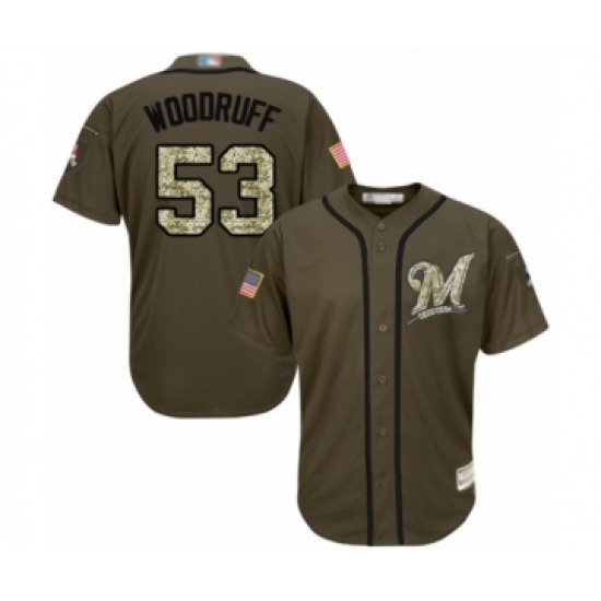 Men's Milwaukee Brewers #53 Brandon Woodruff Authentic Green Salute to Service Baseball Jersey - Ujersey
