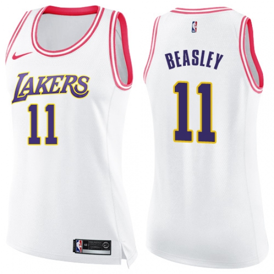 Women's Nike Los Angeles Lakers #11 Michael Beasley Swingman White Pink Fashion NBA Jersey - Ujersey