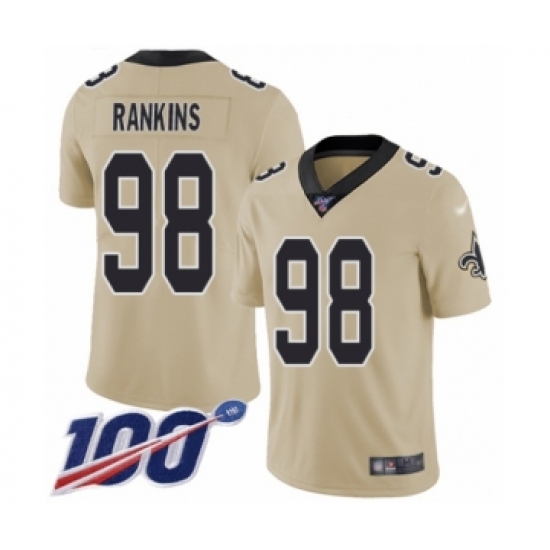 Men's New Orleans Saints #98 Sheldon Rankins Limited Gold Inverted Legend 100th Season Football Jersey - Ujersey