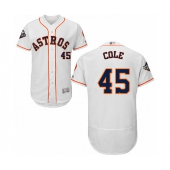 Men's Houston Astros #45 Gerrit Cole White Home Flex Base Authentic Collection 2019 World Series Bound Baseball Jersey - Ujersey