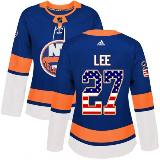 Women's Adidas New York Islanders #27 Anders Lee Authentic Royal Blue USA Flag Fashion NHL Jersey - Ujersey