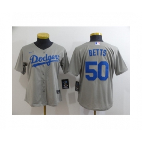 Women Los Angeles Dodgers #50 Mookie Betts Royal Gray 2020 Cool Base Jersey - Ujersey