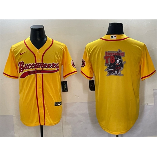 Men's Tampa Bay Buccaneers Team Big Logo Gold Cool Base Stitched Baseball Jersey - Ujersey