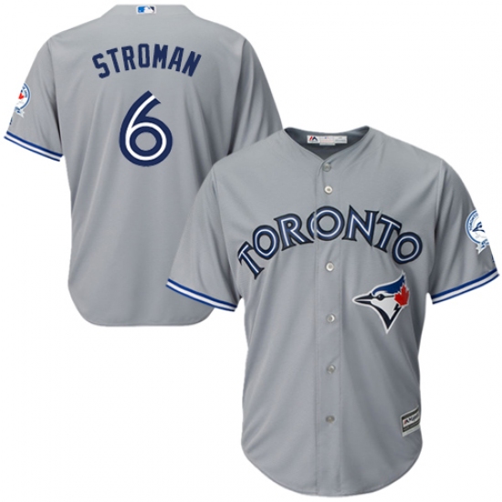 Men's Majestic Toronto Blue Jays #6 Marcus Stroman Replica Grey Road 40th Anniversary Patch MLB Jersey - Ujersey