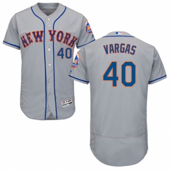 Men's Majestic New York Mets #40 Jason Vargas Grey Road Flex Base Authentic Collection MLB Jersey - Ujersey