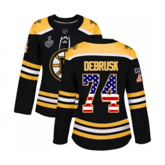 Women's Boston Bruins #74 Jake DeBrusk Authentic Black USA Flag Fashion 2019 Stanley Cup Final Bound Hockey Jersey - Ujersey
