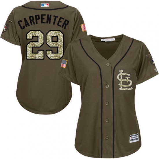 Women's Majestic St. Louis Cardinals #29 Chris Carpenter Replica Green Salute to Service MLB Jersey - Ujersey