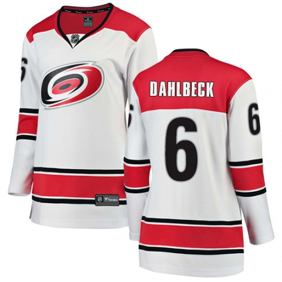 Women's Carolina Hurricanes #6 Klas Dahlbeck Authentic White Away Fanatics Branded Breakaway NHL Jersey - Ujersey