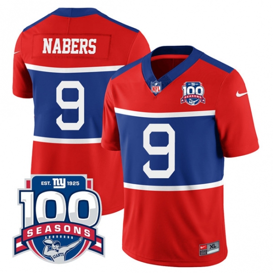 Men's New York Giants #9 Malik Nabers Century Red 100TH Season Commemorative Limited Football Stitched Jersey - Ujersey