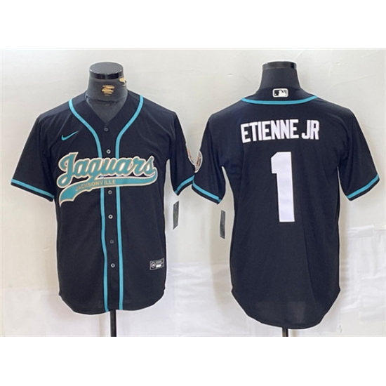 Men's Jacksonville Jaguars #1 Travis Etienne Jr. Black With Cool Base Baseball Stitched Jersey - Ujersey