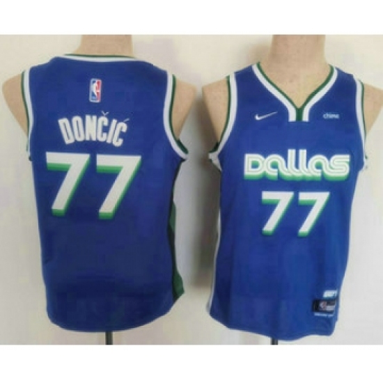 Youth Dallas Mavericks #77 Luka Doncic 2022 Blue City Edition Stitched Jersey With Sponsor - Ujersey