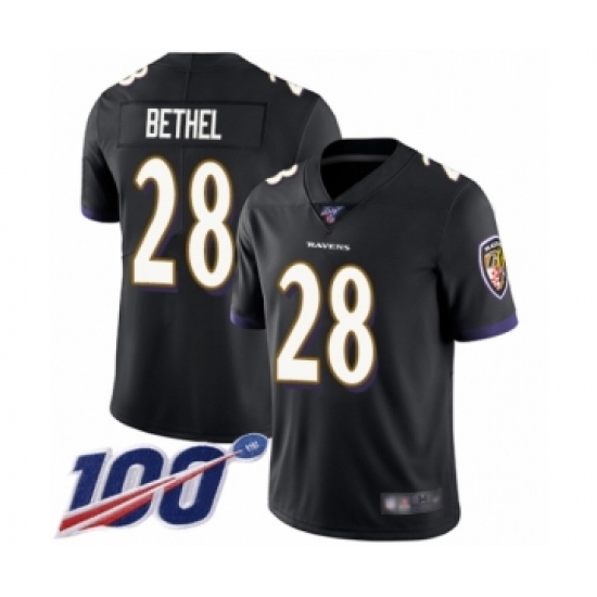 Men's Baltimore Ravens #28 Justin Bethel Black Alternate Vapor Untouchable Limited Player 100th Season Football Jersey - Ujersey