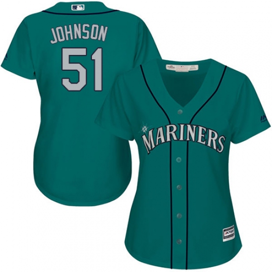 Women's Majestic Seattle Mariners #51 Randy Johnson Replica Teal Green Alternate Cool Base MLB Jersey - Ujersey