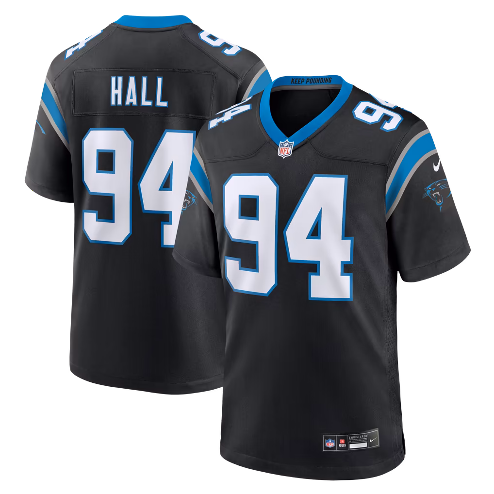Men's Carolina Panthers Aaron Hall Nike Black Team Game Jersey