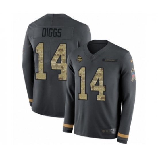 Youth Nike Minnesota Vikings #14 Stefon Diggs Limited Black Salute to Service Therma Long Sleeve NFL Jersey - Ujersey