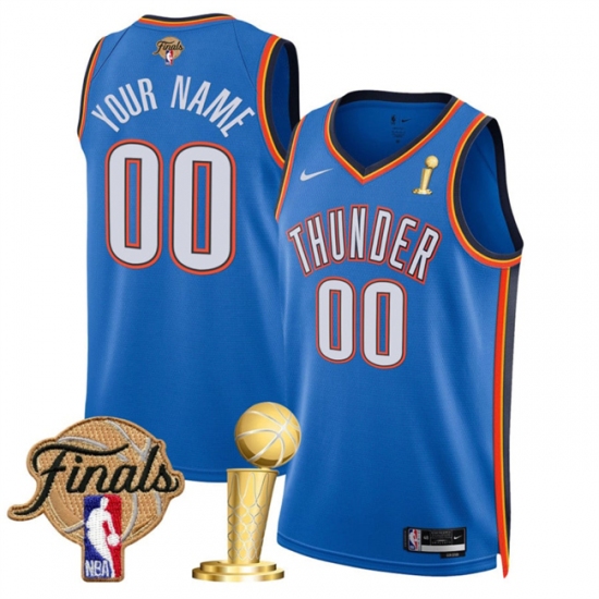 Men's Oklahoma City Thunder Active Player Custom Blue 2025 Finals Patch And Finals Champions Patch Icon Edition Stitched Basketball Jersey - Ujersey