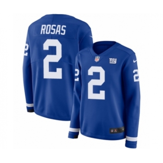 Women's Nike New York Giants #2 Aldrick Rosas Limited Royal Blue Therma Long Sleeve NFL Jersey - Ujersey
