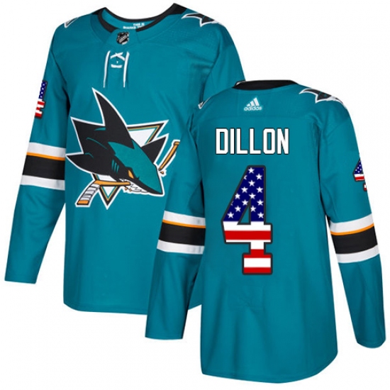 Youth Adidas San Jose Sharks #4 Brenden Dillon Authentic Teal Green USA Flag Fashion NHL Jersey - Ujersey