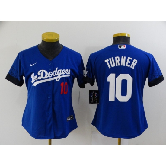 Women's Los Angeles Dodgers #10 Justin Turner Blue City Player Jersey - Ujersey