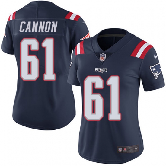 Women's Nike New England Patriots #61 Marcus Cannon Limited Navy Blue Rush Vapor Untouchable NFL Jersey - Ujersey