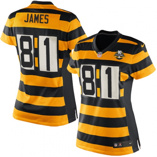 Women's Nike Pittsburgh Steelers #81 Jesse James Limited Yellow/Black Alternate 80TH Anniversary Throwback NFL Jersey - Ujersey