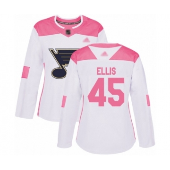 Women's St. Louis Blues #45 Colten Ellis Authentic White   Pink Fashion Hockey Jersey