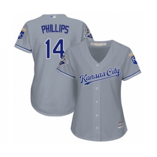 Women's Kansas City Royals #14 Brett Phillips Authentic Grey Road Cool Base Baseball Player Jersey - Ujersey