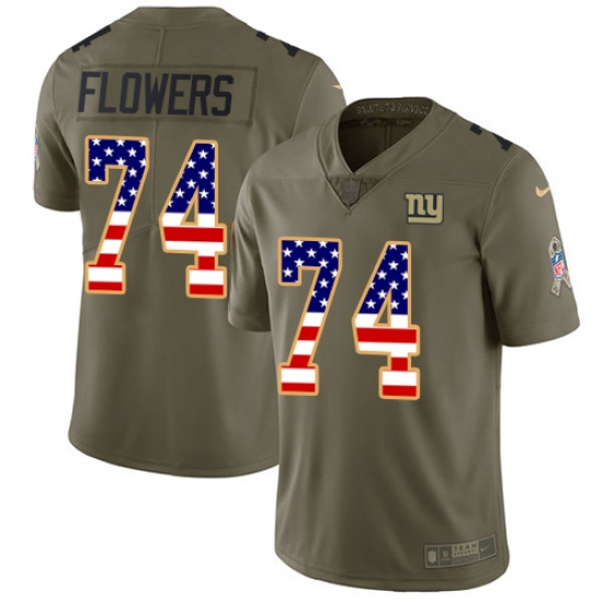 Men's Nike New York Giants #74 Ereck Flowers Limited Olive/USA Flag 2017 Salute to Service NFL Jersey - Ujersey