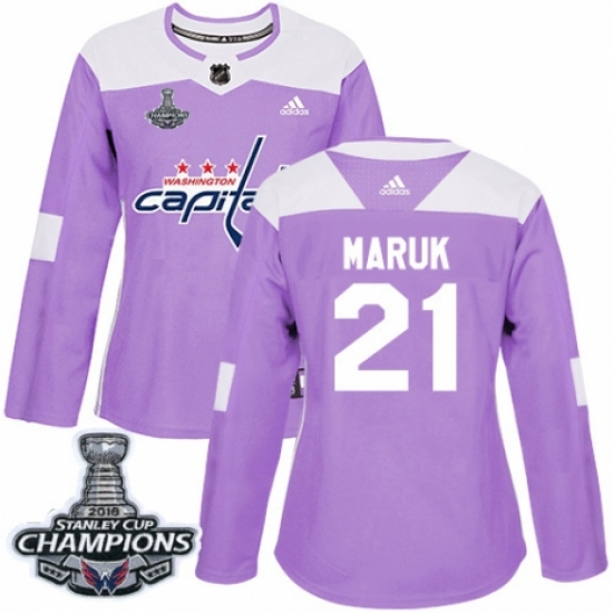 Women's Adidas Washington Capitals #21 Dennis Maruk Authentic Purple Fights Cancer Practice 2018 Stanley Cup Final Champions NHL Jersey - Ujersey