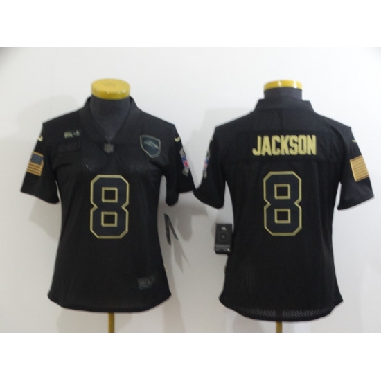Women's Baltimore Ravens #8 Lamar Jackson Black Nike 2020 Salute To Service Limited Jersey - Ujersey