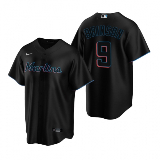 Men's Nike Miami Marlins #9 Lewis Brinson Black Alternate Stitched Baseball Jersey - Ujersey