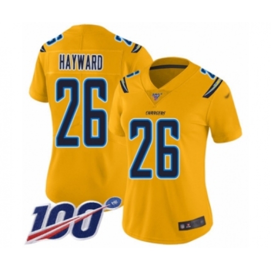 Women's Los Angeles Chargers #26 Casey Hayward Limited Gold Inverted Legend 100th Season Football Jersey - Ujersey