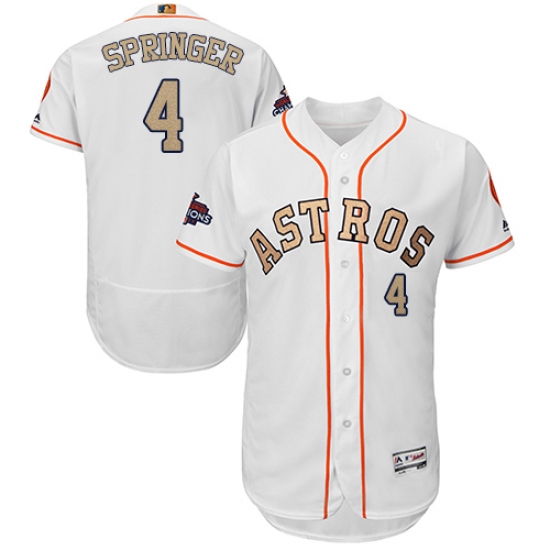 Men's Majestic Houston Astros #4 George Springer White 2018 Gold Program Flex Base Authentic Collection MLB Jersey - Ujersey
