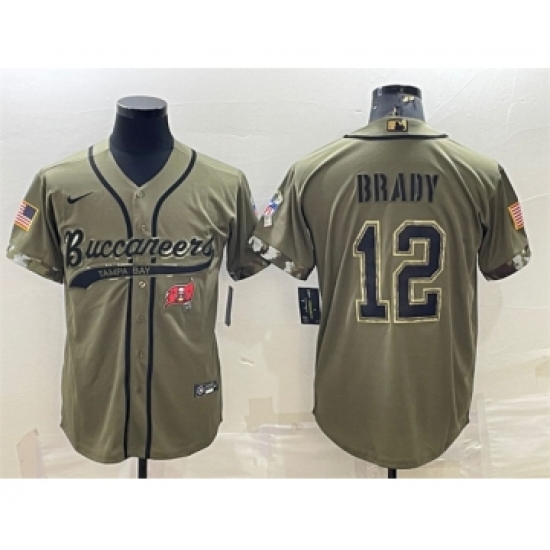 Men's Tampa Bay Buccaneers #12 Tom Brady Olive 2022 Salute To Service Cool Base Stitched Baseball Jersey - Ujersey